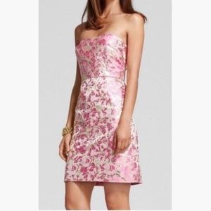Lilly Pulitzer Metallic Jacquard Silk Blend Strapless Dress, Pink and Gold, Sz 8